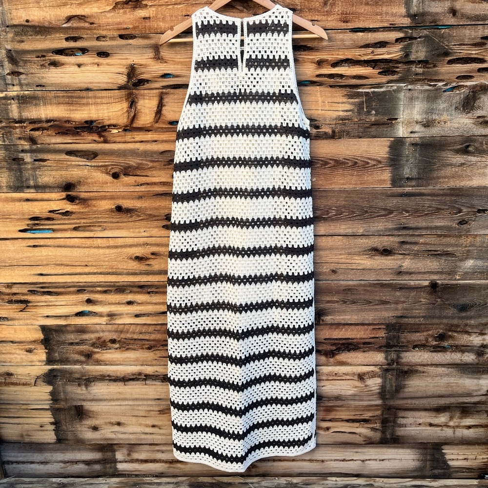 MASSIMO DUTTI | NWT Black Cream Striped Crochet Maxi Dress M - Picture 8 of 8